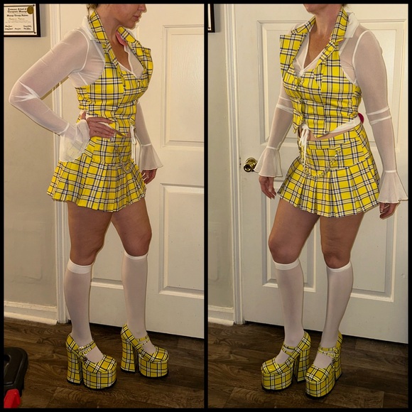 Clueless X Dolls Kill Yellow Plaid ‘AS IF’ Top Skirt Fur Backpack 3pc SET NWT XL - Picture 3 of 10